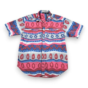 Vintage Abstract Art Shirt Adult EXTRA LARGE Pink Blue Geometric Striped 90s